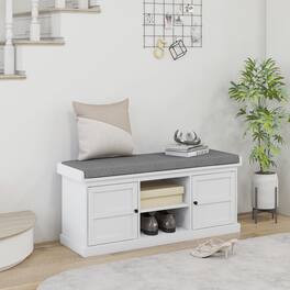 Whisen - Entryway Shoe Storage Bench with Padded Cushion and Adjustable Shelf - White