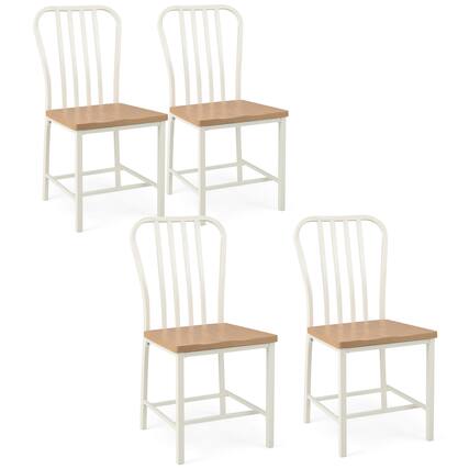 Front. Gymax - Gymax Dining Chair Set of 4 Armless Spindle Back Kitchen Chairs w/ Ergonomic Seat White & Natural - White, Natural.