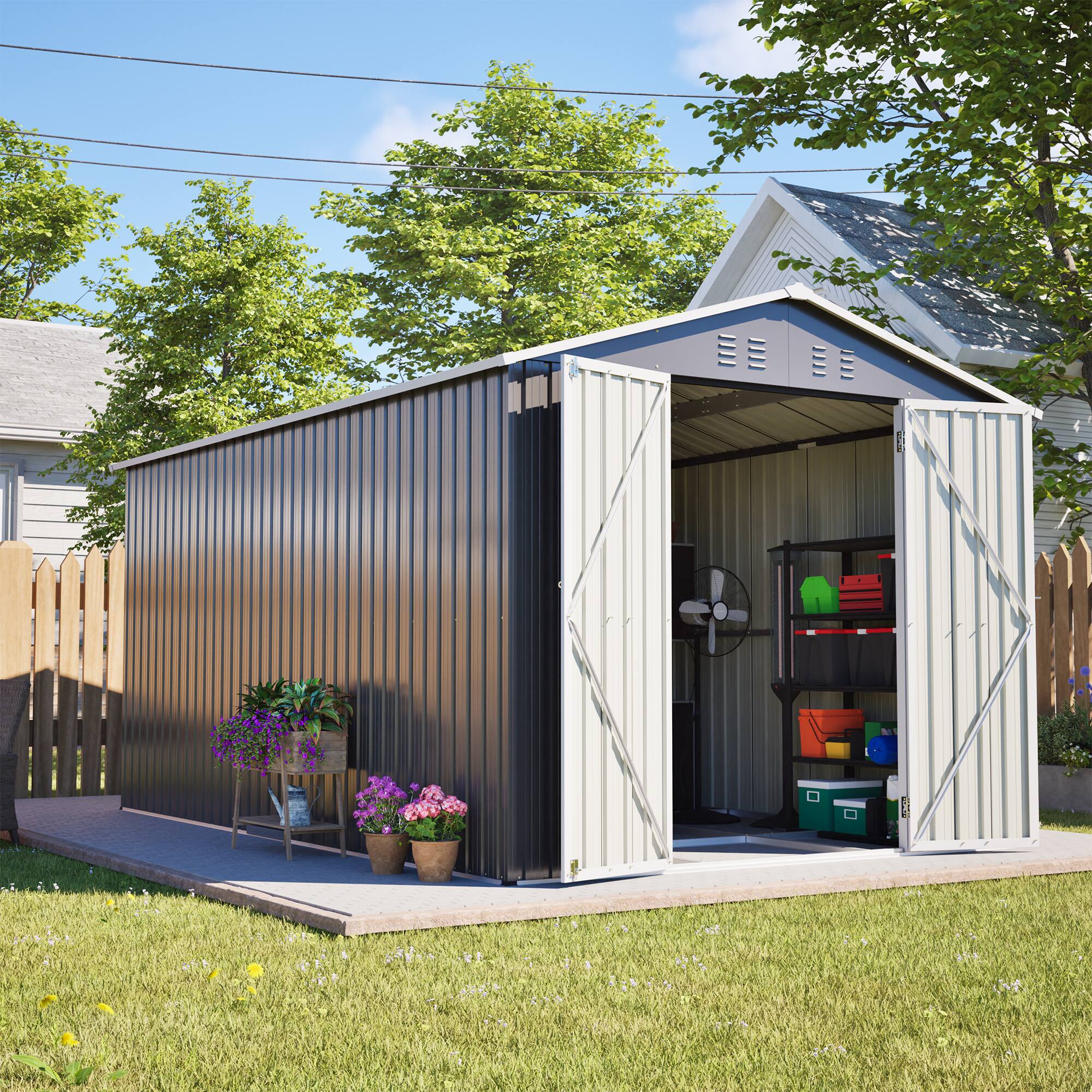 Left. Mondawe - 8x12 FT Lockable Metal Shed with Aluminum Frame - Gray.