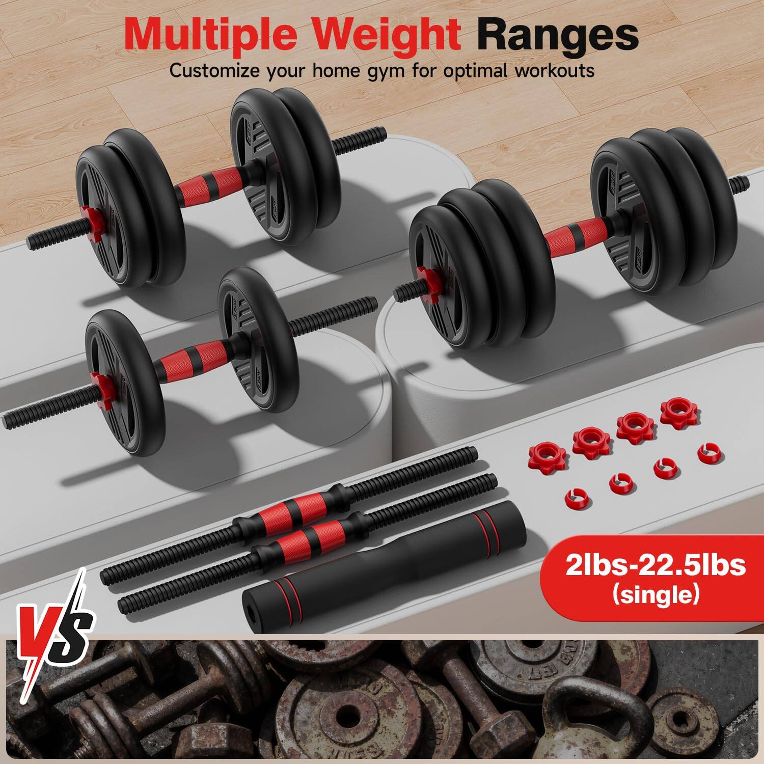 Multiple Weight Ranges  
Customize your home gym for optimal workouts  

2lbs-22.5lbs (single)