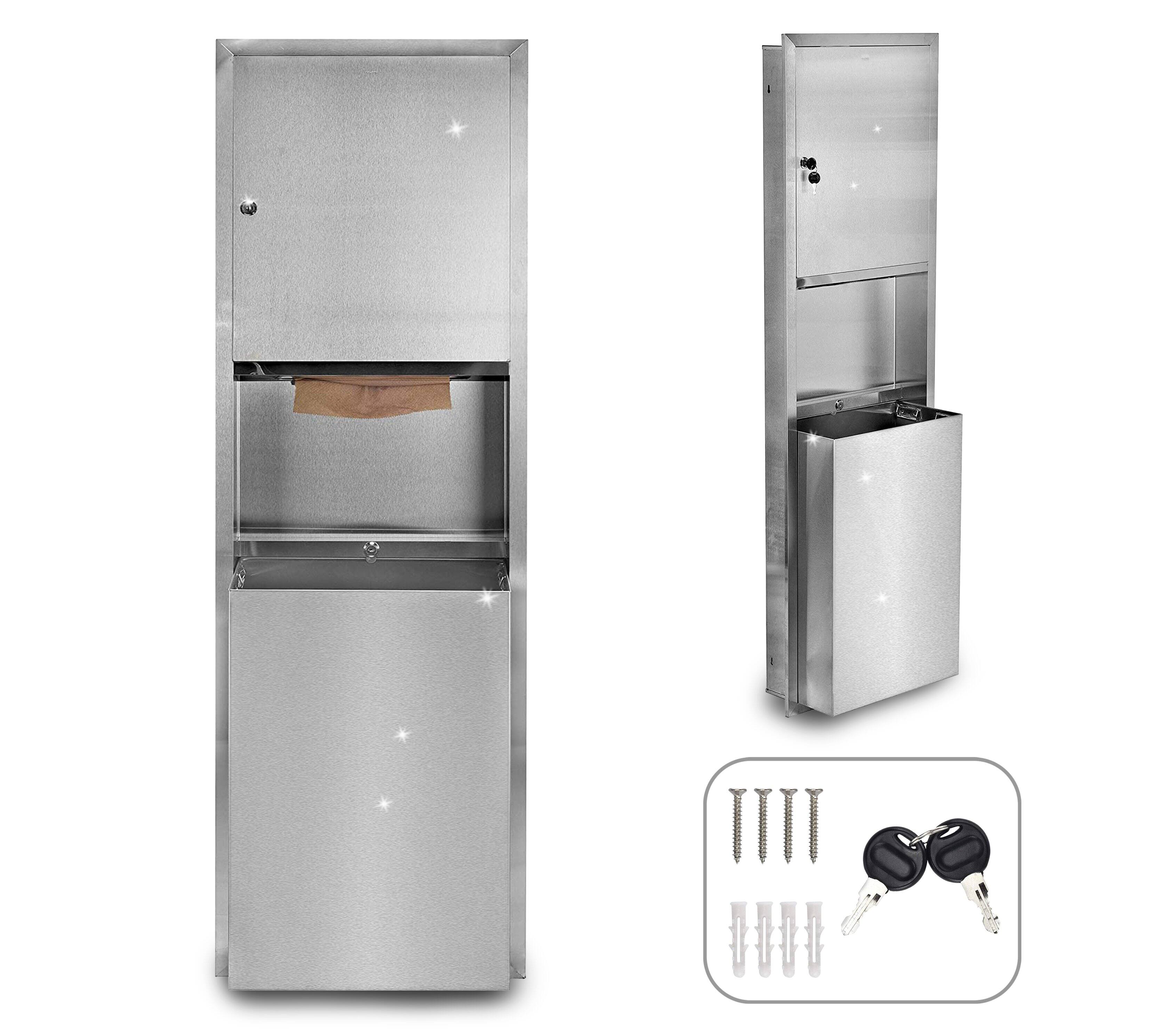 Angle. Alpine Industries - Paper Towel Holder, 56" Stainless Steel, Recessed Paper Towel Dispenser with 12 Gal. Trash Receptacle - Stainless Steel.