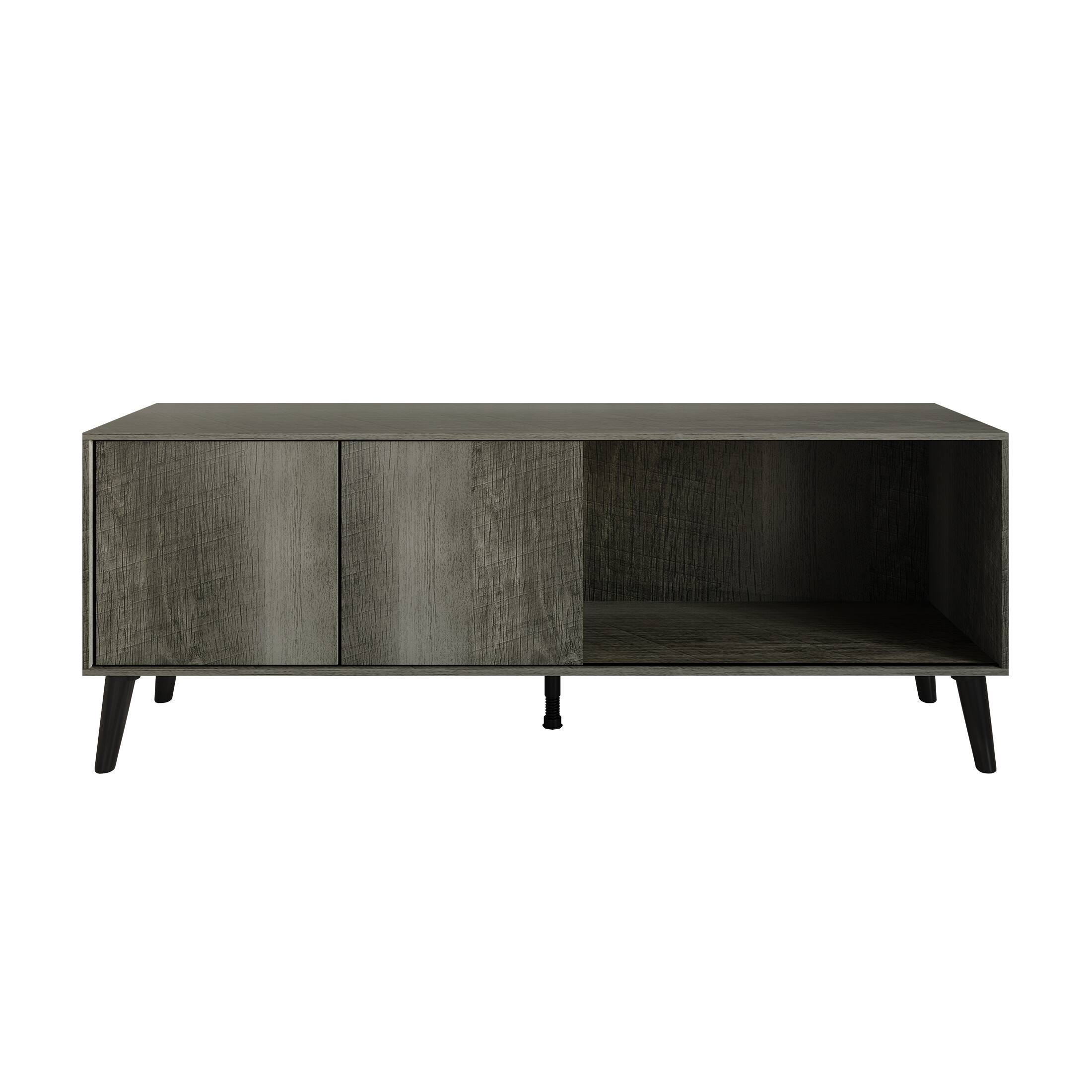 Alt View 3. ChaletPosh - Modern Minimalist TV Console in Wood Finish with Sliding Doors, Grey - Grey.