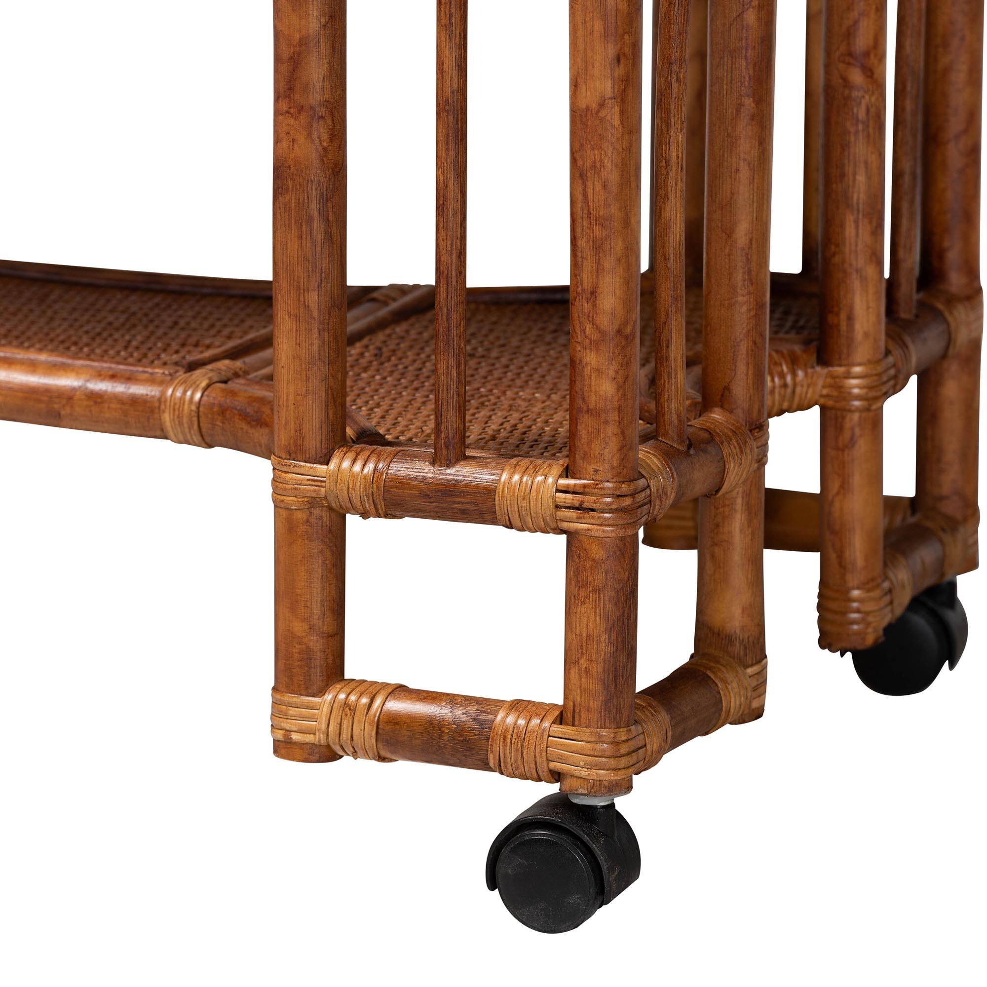 Alt View 1. bali & pari - bali & pari Tahlia Marbled Tortoise Rattan Kitchen Cart with Open Shelf - Marbled Tortoise Brown.