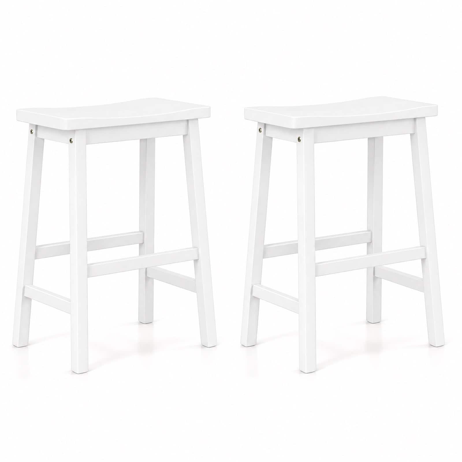 Gymax - Saddle-Seat Counter Height Stools Set of 2 Backless Barstools w/ Curved Seat - White
