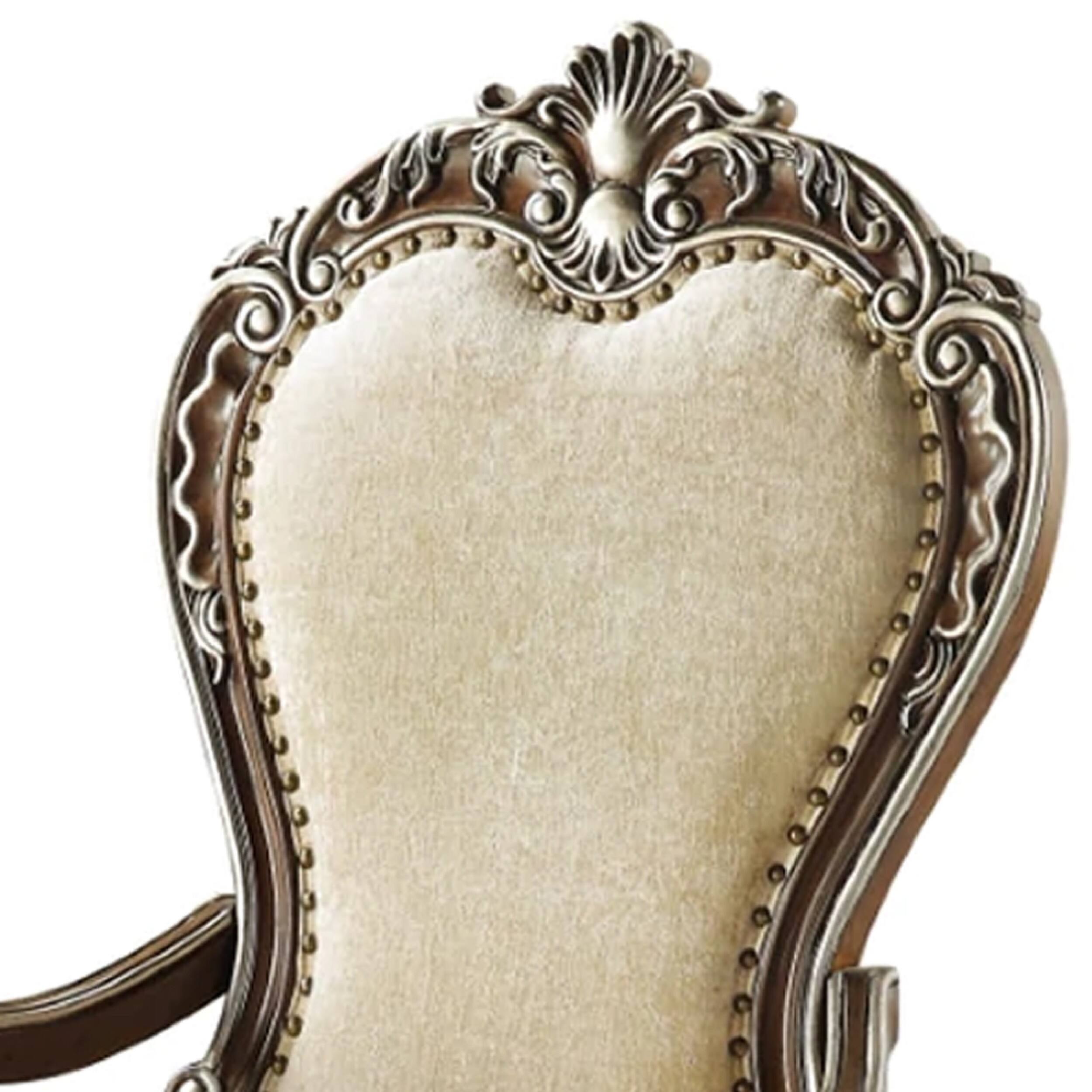 Alt View 1. Manhattan Lane - 24 Inch Classic Upholstered Armchair, Scrolled Details, Nailhead - Brown.