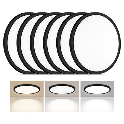 Front. Unique Bargains - 6pcs LED Flush Mount Ceiling Light 24W Ultra Thin Round White Lamp 3000K/4000K/6500K 3 Color Temperatures 12 Inch - Black.
