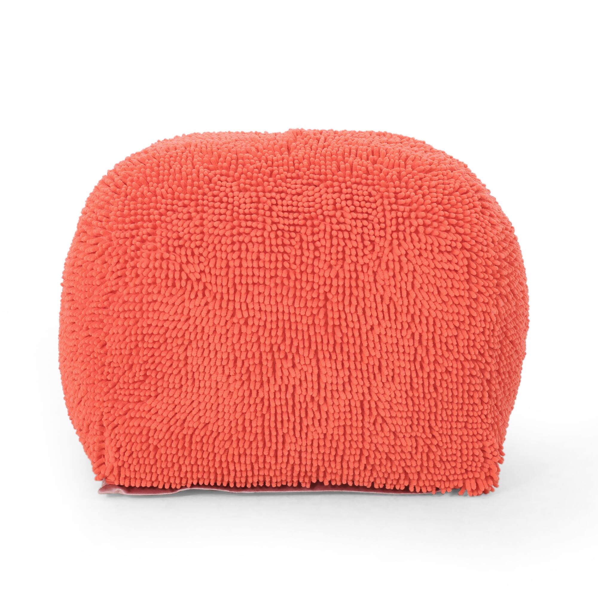 Angle. GOODSILO - Soft Microfiber Square Pouf with Plush Seating for Cozy Comfort - Coral.