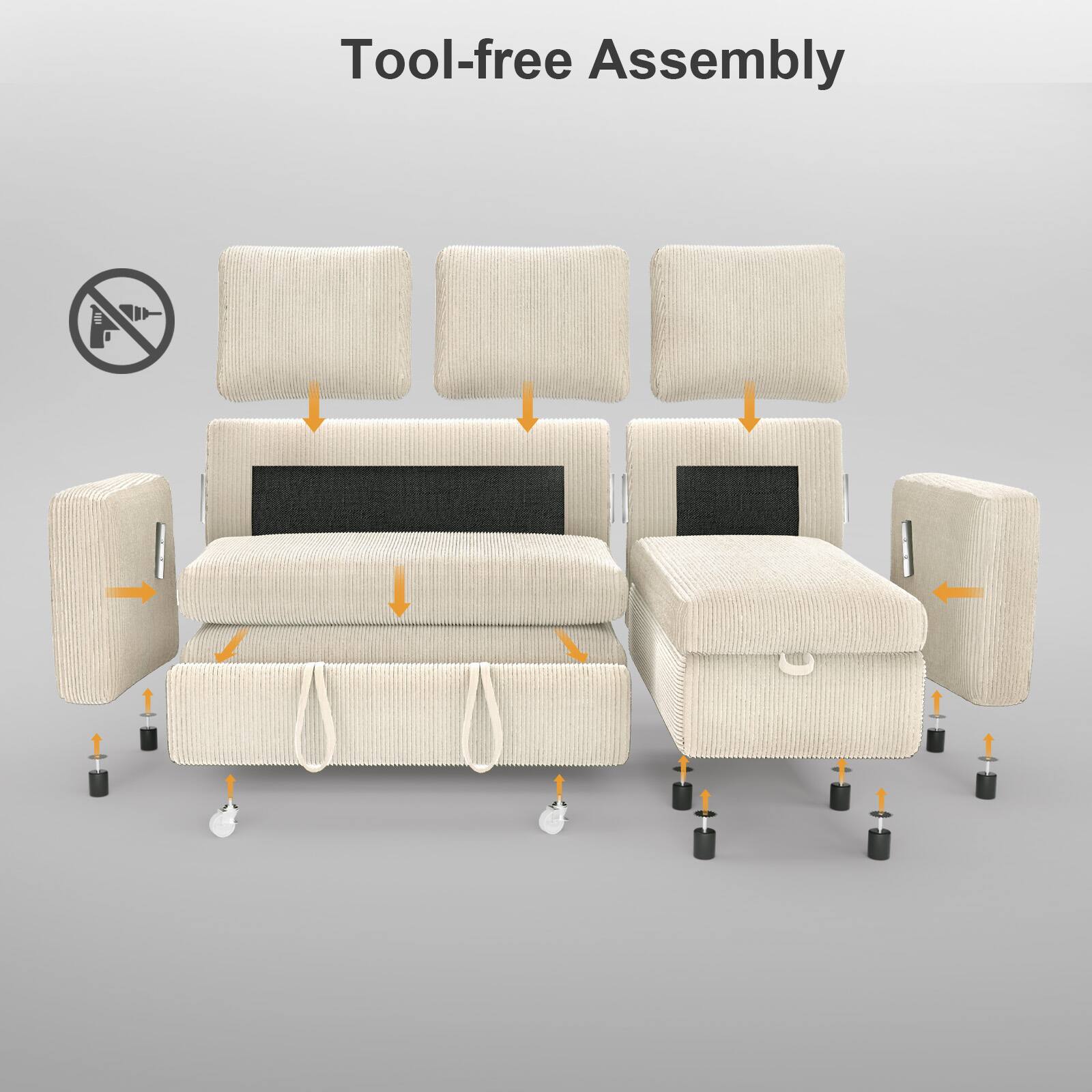 Back. Dyonery - Dyonery 81" Sleeper Sofa Bed with Pull Out Bed L Shaped Couch Sectional Sleeper Sofa Beige - Beige.