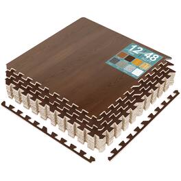 Sorbus - 48 Sq. Ft. Wood Grain Floor Tiles Foam Mat EVA Interlocking Mats Tile 3/8-Inch Thick Flooring Wood Mats w/Borders - Light Mahogany