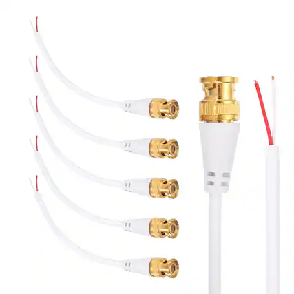 Front. Unique Bargains - BNC Pigtail 0.6FT Coaxial Extension Cable Male to Bare End for DVR CCTV Security System Monitor Video (5pcs) - White.