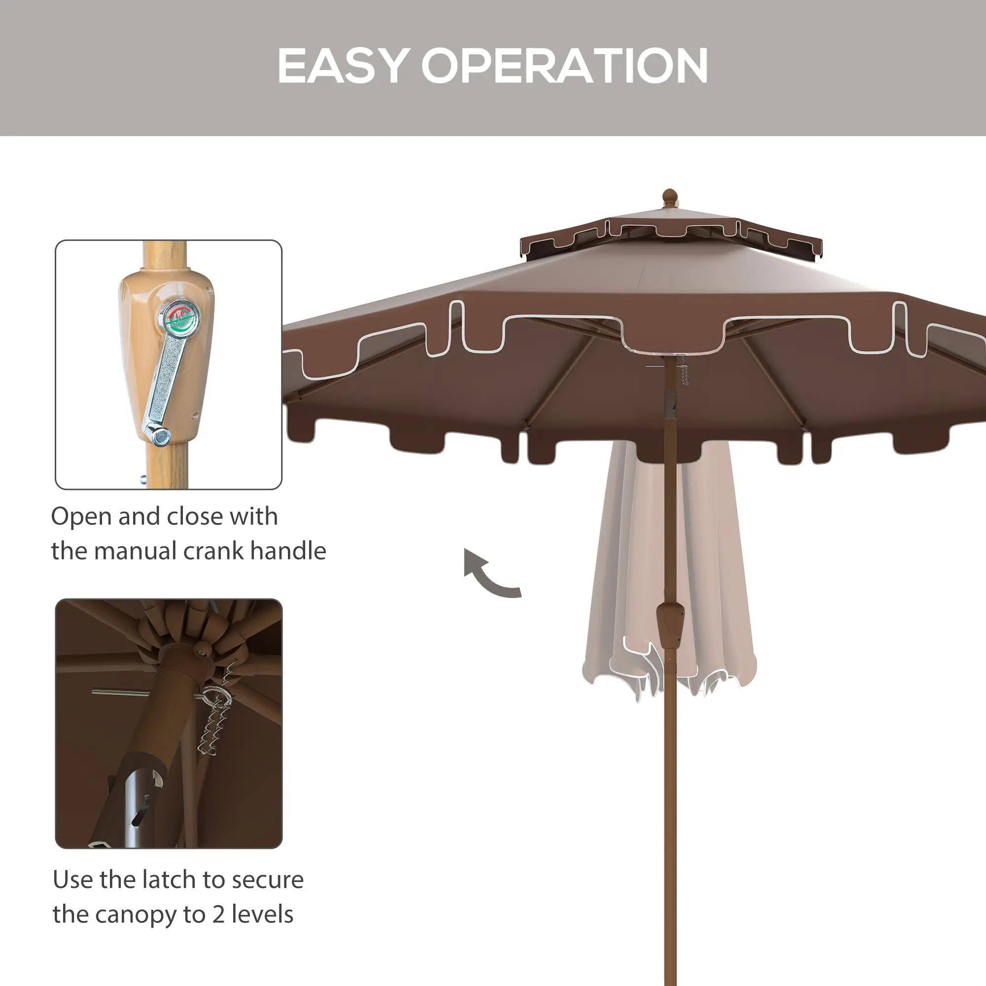EASY OPERATION

- Open and close with the manual crank handle
- Use the latch to secure the canopy to 2 levels