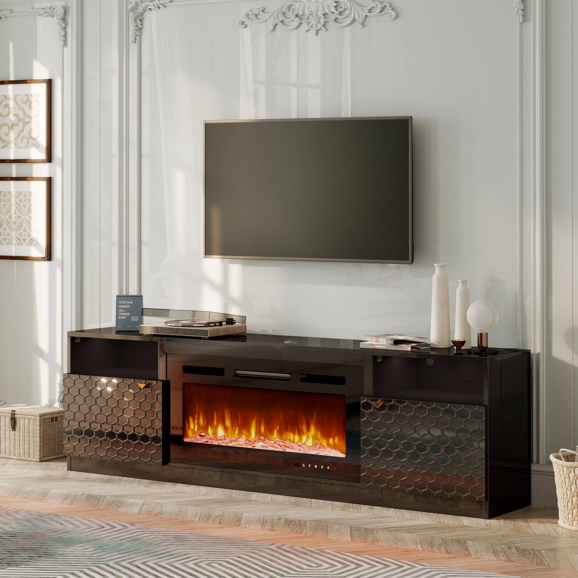 Alt View 3. Boyel Living - Multifunctional Electric Fireplace TV Stand - Black.