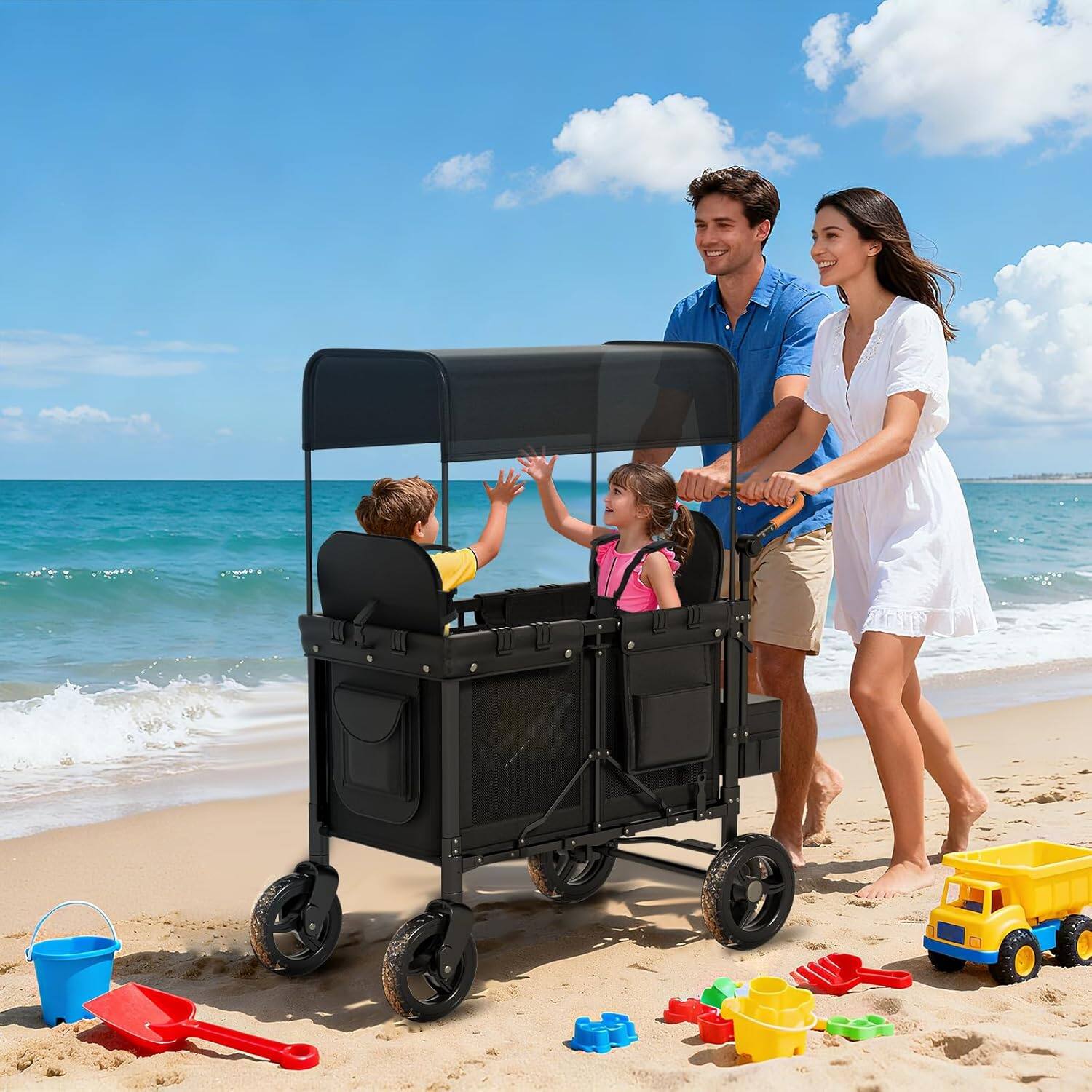 Alt View 1. Circus Cirle -  2 Seater Foldable Stroller Wagon with Removable Sun-Proof Canopy.