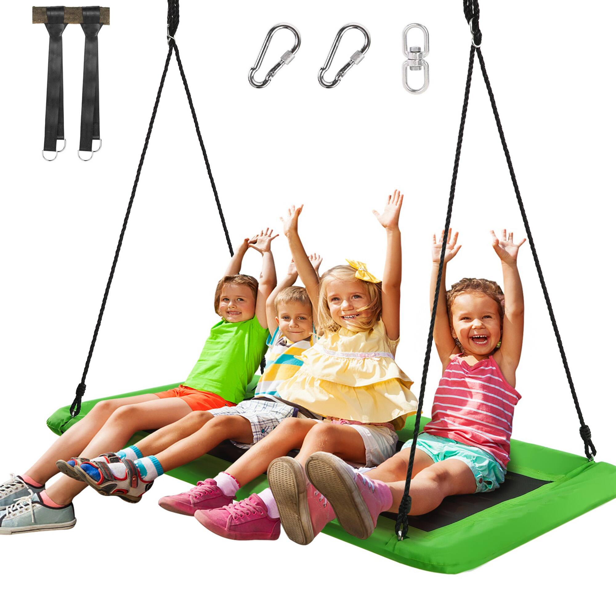 Front. Gymax - Gymax 60'' Kids Giant Tree Rectangle Swing 700 lbs w/ Adjustable Hanging Ropes Green - Green.