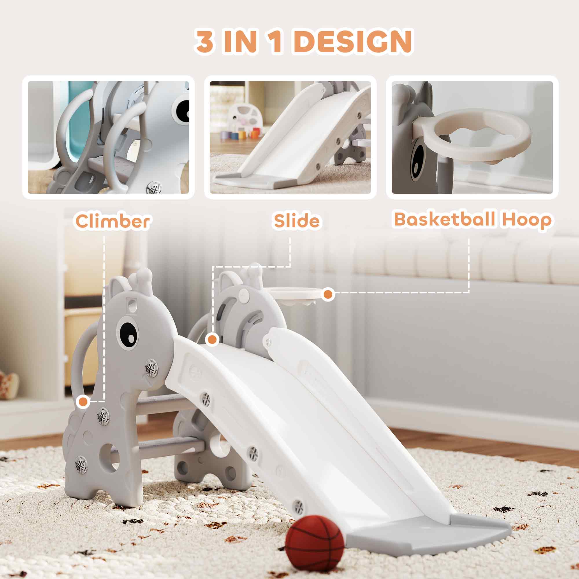 3 IN 1 DESIGN

Climber

Slide

Basketball Hoop