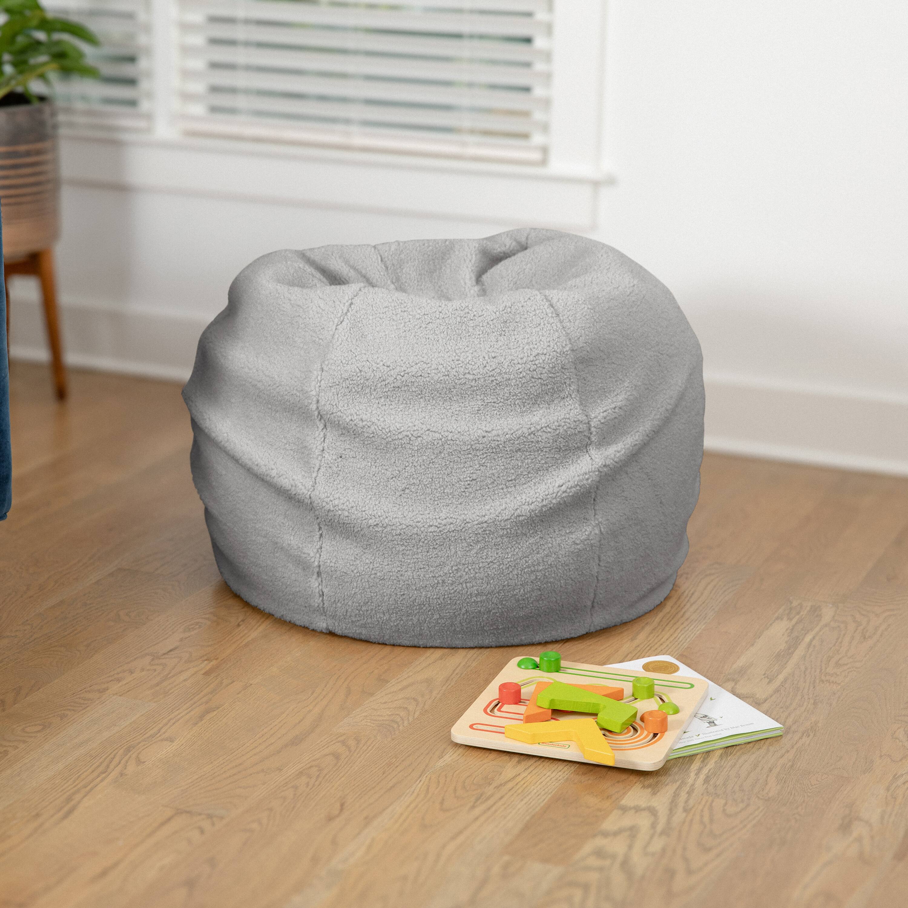 Angle. Flash Furniture - Dillon Small Gray Faux Sherpa Refillable Bean Bag Chair for Kids and Teens - Gray.