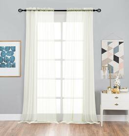 Kate Aurora - 2 Piece Premium Rod Pocket Sheer Voile Curtain Panels For Extra Long Windows - 120 in. Long - Beige