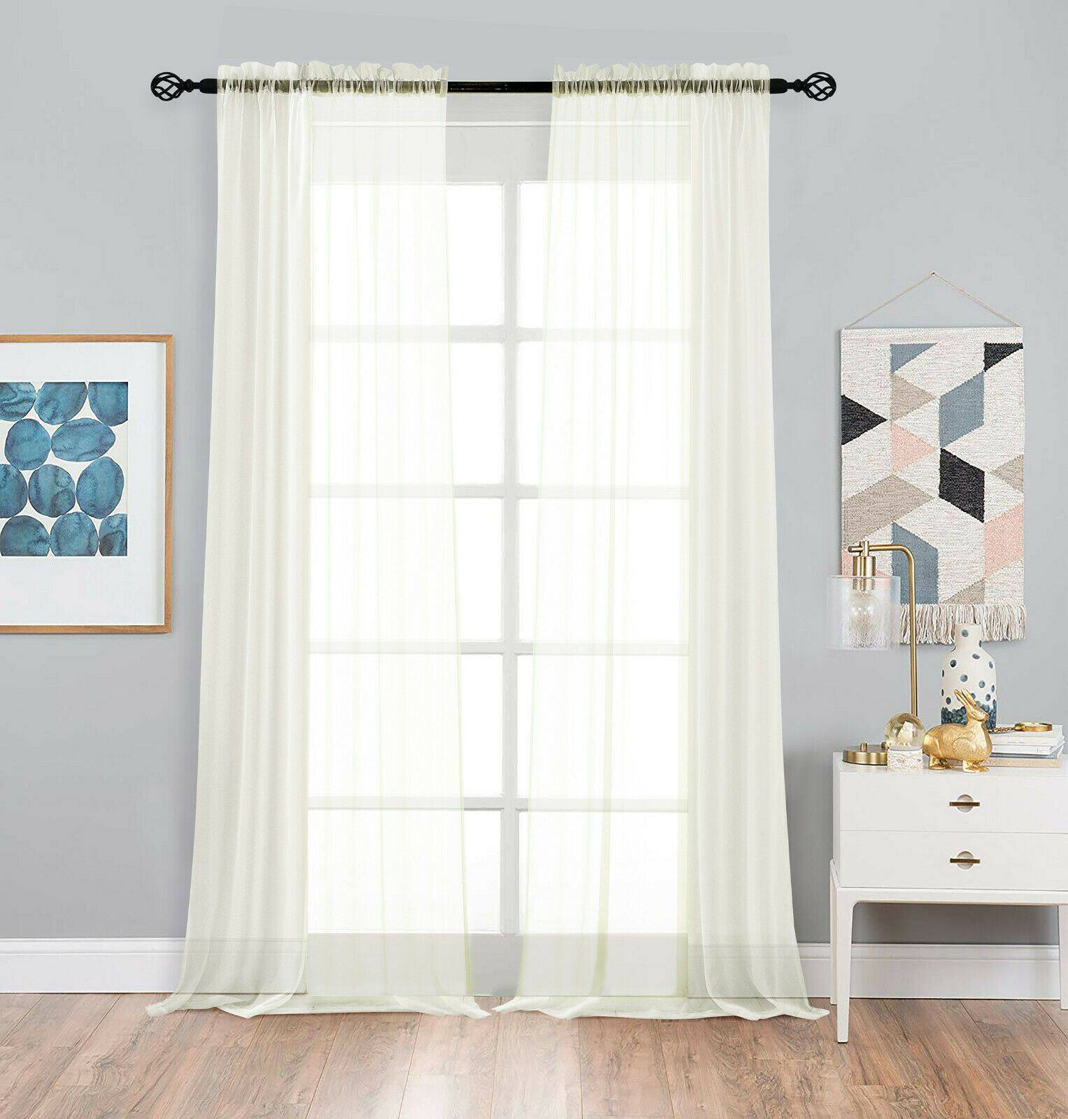 Front. Kate Aurora - Kate Aurora 2 Piece Premium Rod Pocket Sheer Voile Curtain Panels For Extra Long Windows - 120 in. Long - Beige - Beige.
