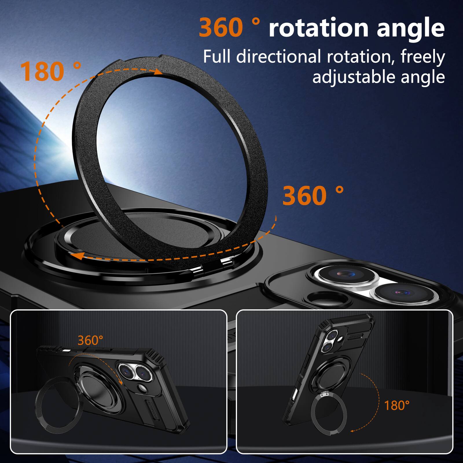 180° 360° rotation angle  
Full directional rotation, freely adjustable angle