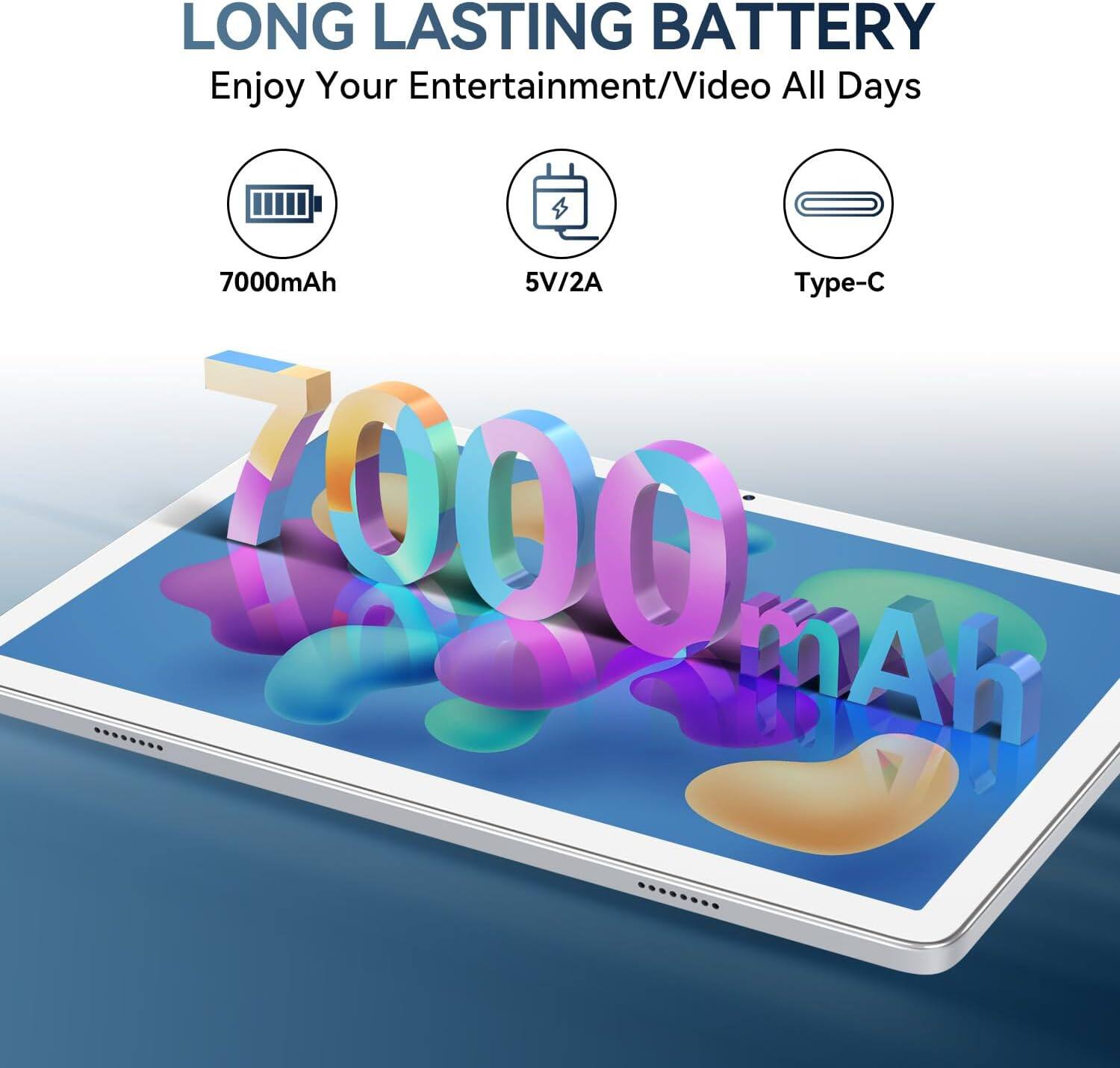 LONG LASTING BATTERY  
Enjoy Your Entertainment/Video All Days  

7000mAh  
5V/2A  
Type-C  

7000mAh