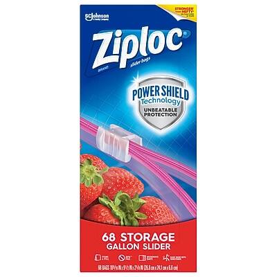 Sure, here is the corrected and grouped text:

**Ziploc**  
*Stronger Seal*  
*Power Shield Technology*  
*Unbeatable Protection*  

**68 Storage Gallon Slider Bags**  
*68 Bags*  
*20.5 cm x 25.5 cm*  

*Stronger Seal*  
*Power Shield Technology*  
*Unbeatable Protection*