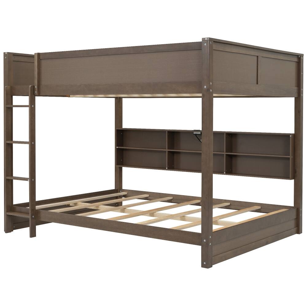Alt View 10. Loheer - Loheer Queen Over Queen Bunk Bed with Storage Cabinets and USB Ports Antique Wood - Antique Wood.