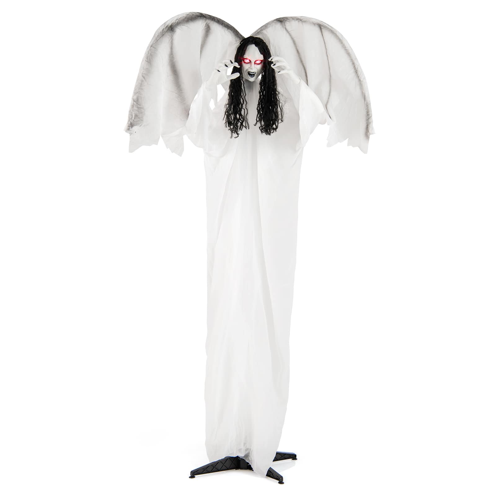 Gymax - 6.6FT Halloween Animatronic Standing Angel Holding Book Haunted House Decoration - White