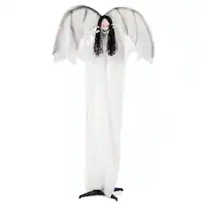 Front. Gymax - Gymax 6.6FT Halloween Animatronic Standing Angel Holding Book Haunted House Decoration - White.
