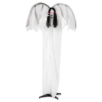 Front. Gymax - Gymax 6.6FT Halloween Animatronic Standing Angel Holding Book Haunted House Decoration - White.