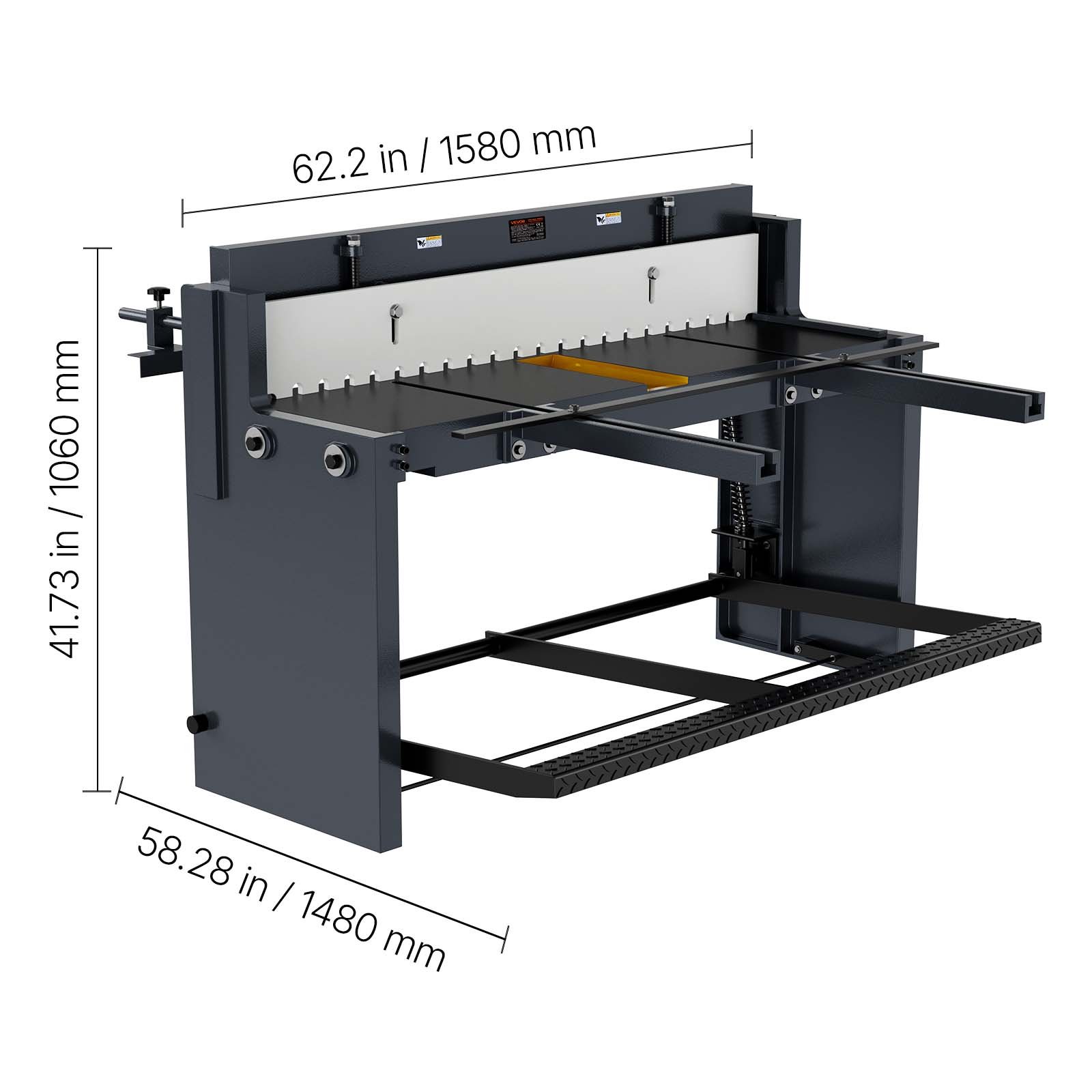 I 1580 mm 62.2 in mm 1060 I 41.73 in / 1060 41.73 in 58.28 in I 1480 mm

Corrected:

- 62.2 in / 1580 mm
- 41.73 in / 1060 mm
- 58.28 in / 1480 mm