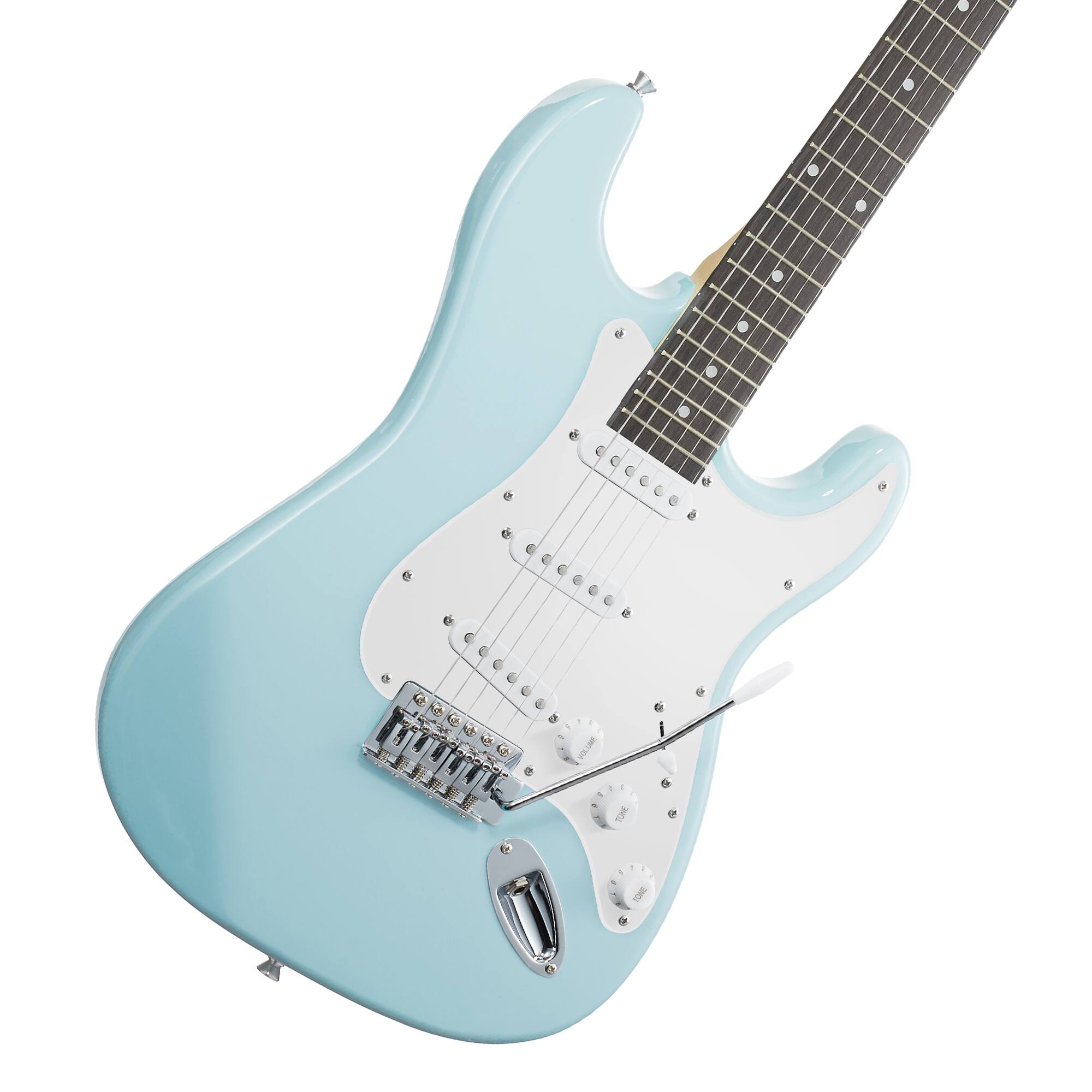 Alt View 1. Ashthorpe - 39-in Full-Size Electric Guitar Beginner Kit with Gig Bag - Light Blue-Silver.
