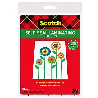 Scotch - Self Sealed Single-Sided Laminating Laminating Sheets, Letter Size, 10/Pack - Clear