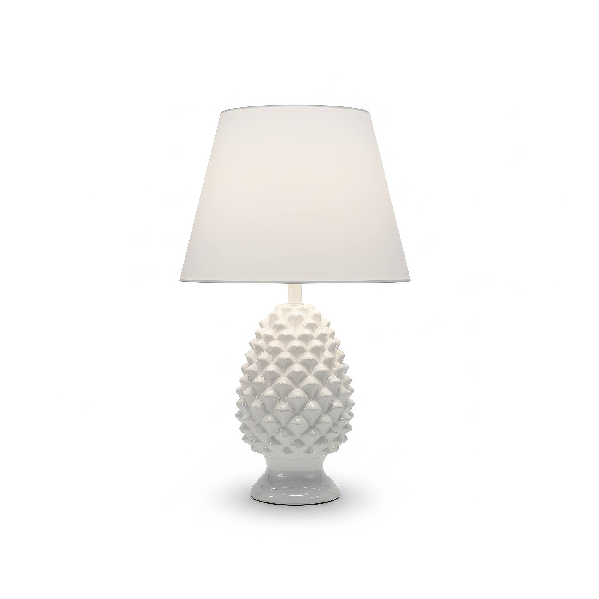 Angle. FC Design - 17"H White Shade w/ Sculpted Pinecone Ceramic Base Table Lamp.