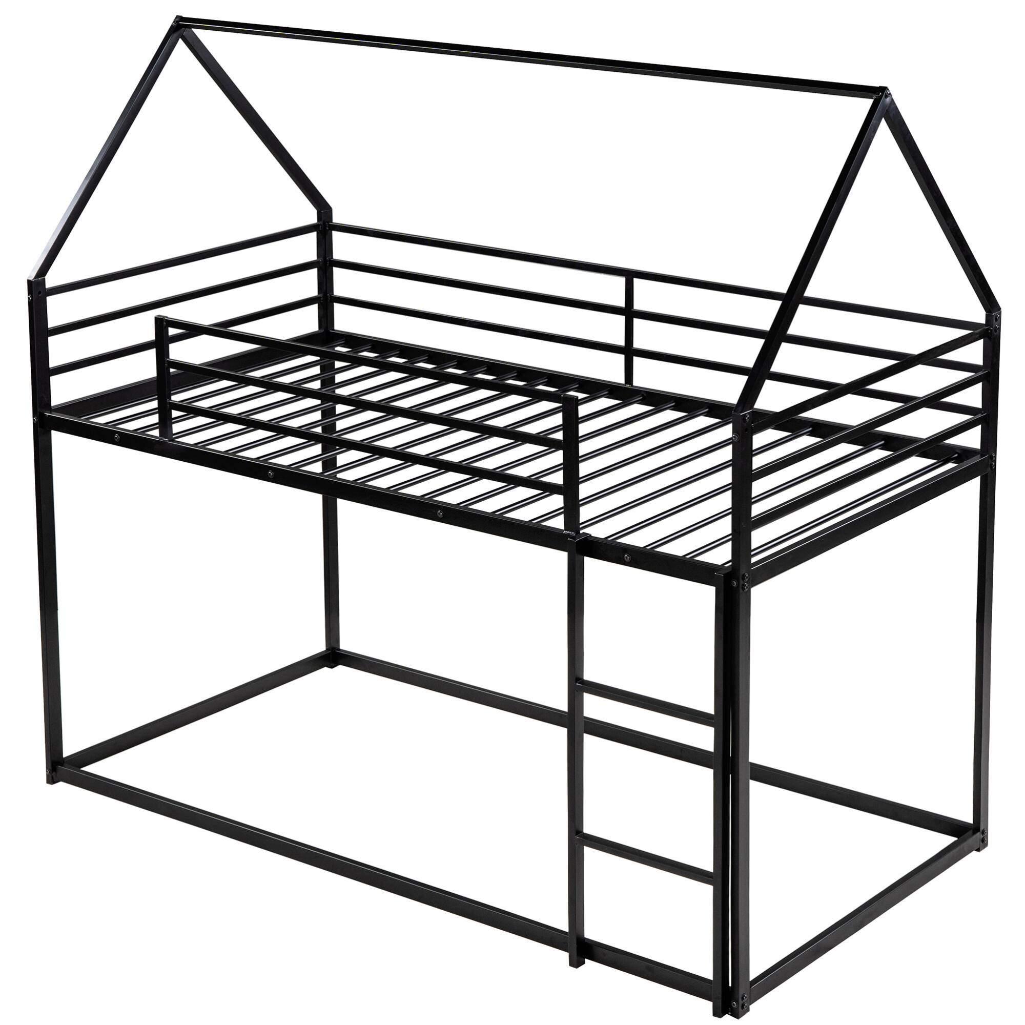 Alt View 2. GOODSILO - Space-Saving Twin Over Twin Metal Bunk Bed with Built-In Ladder and Playhouse Design - Black.