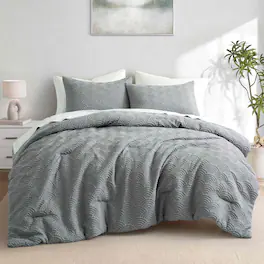 Peace Nest - 3-Piece Bubble Textured Seersucker Comforter Set, All Season Down Alternative Bedding, Full/Queen - Gray