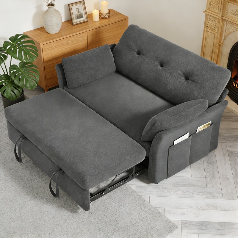 Vipbear - Convertible Sleeper Chair,3-in-1Sofa Bed with Reclining Backrest,Single Sleeper Couch with Pull-Out Bed Linen Futon Sofa - Gray
