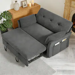 Vipbear - Convertible Sleeper Chair,3-in-1Sofa Bed with Reclining Backrest,Single Sleeper Couch with Pull-Out Bed Linen Futon Sofa - Gray