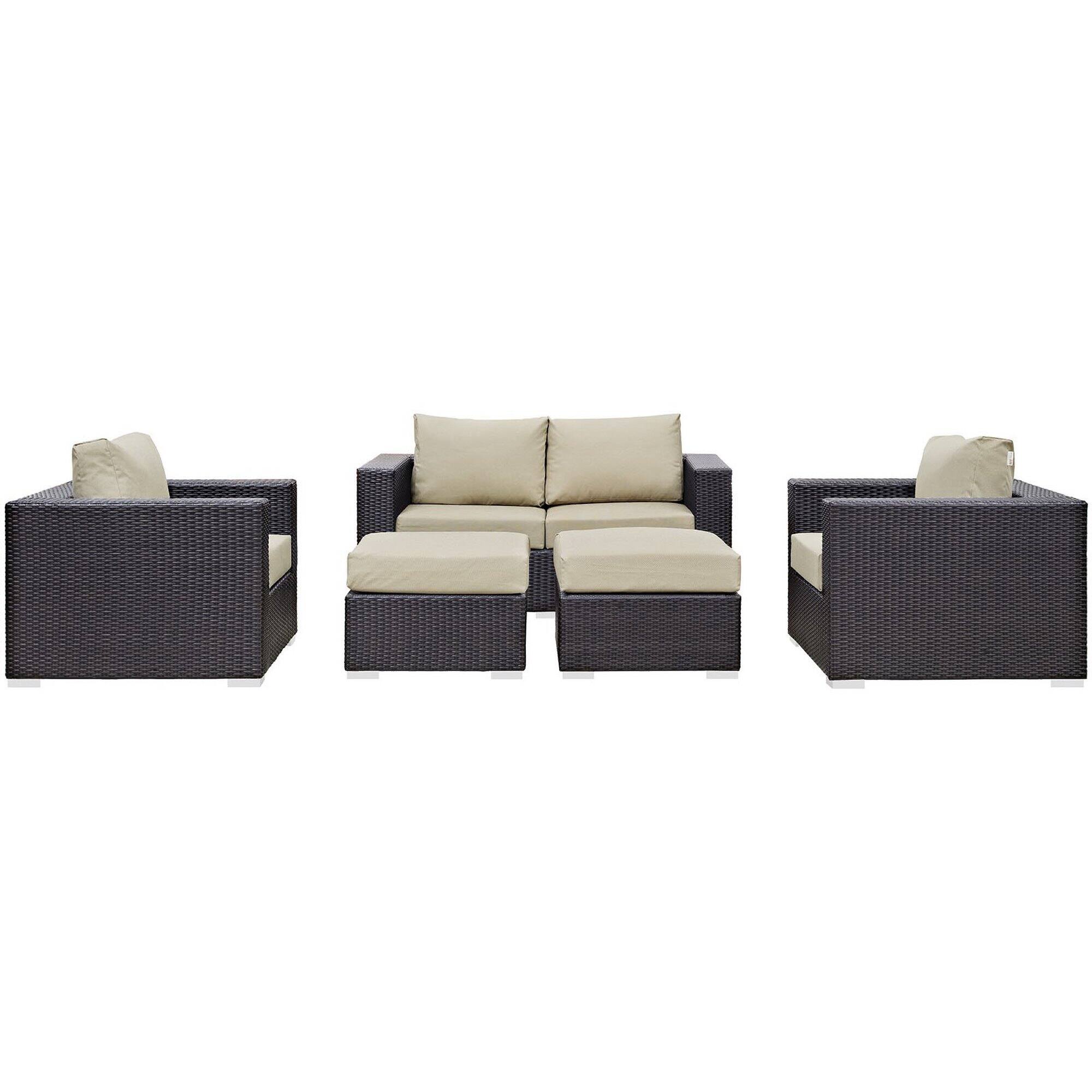 Left. Modway - Convene 5-Piece Outdoor Patio Sectional Sofa Set - Espresso Beige.