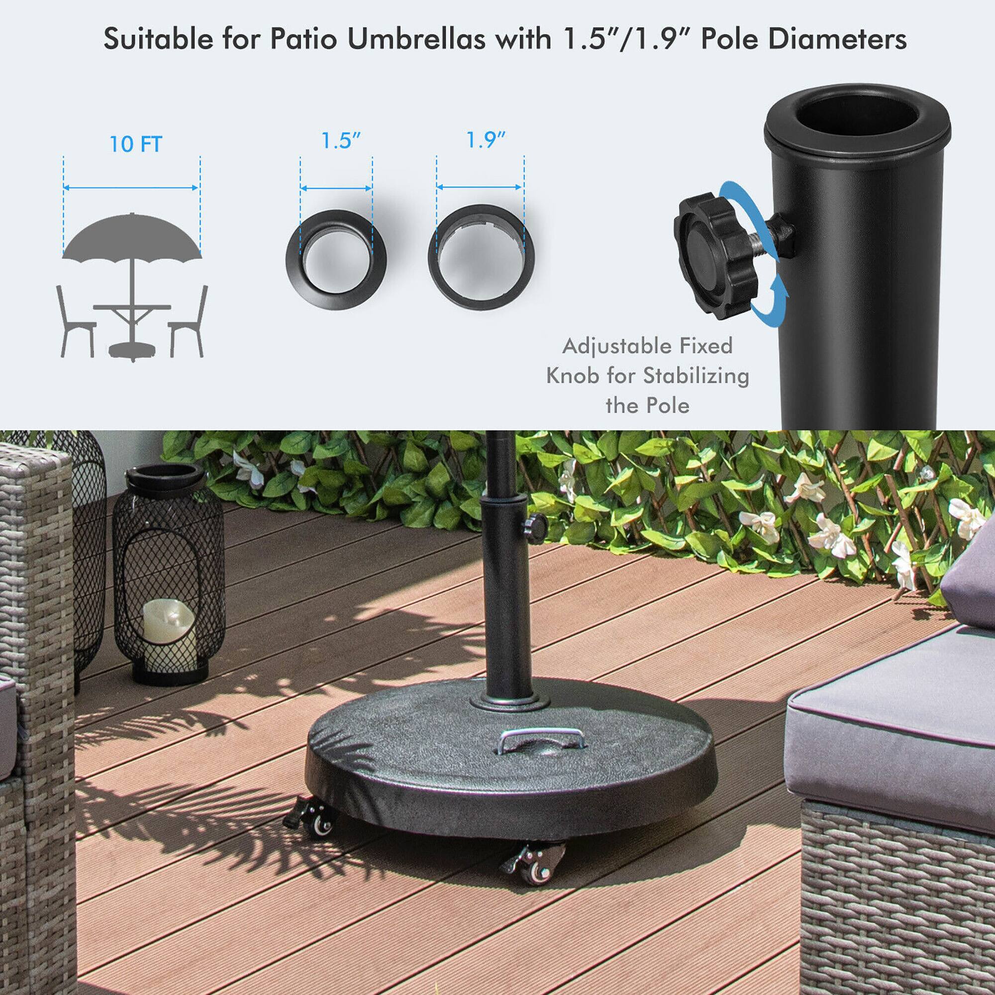 Suitable for Patio Umbrellas with 1.5"/1.9" Pole Diameters

10 FT

1.5"

1.9"

Adjustable Fixed Knob for Stabilizing the Pole