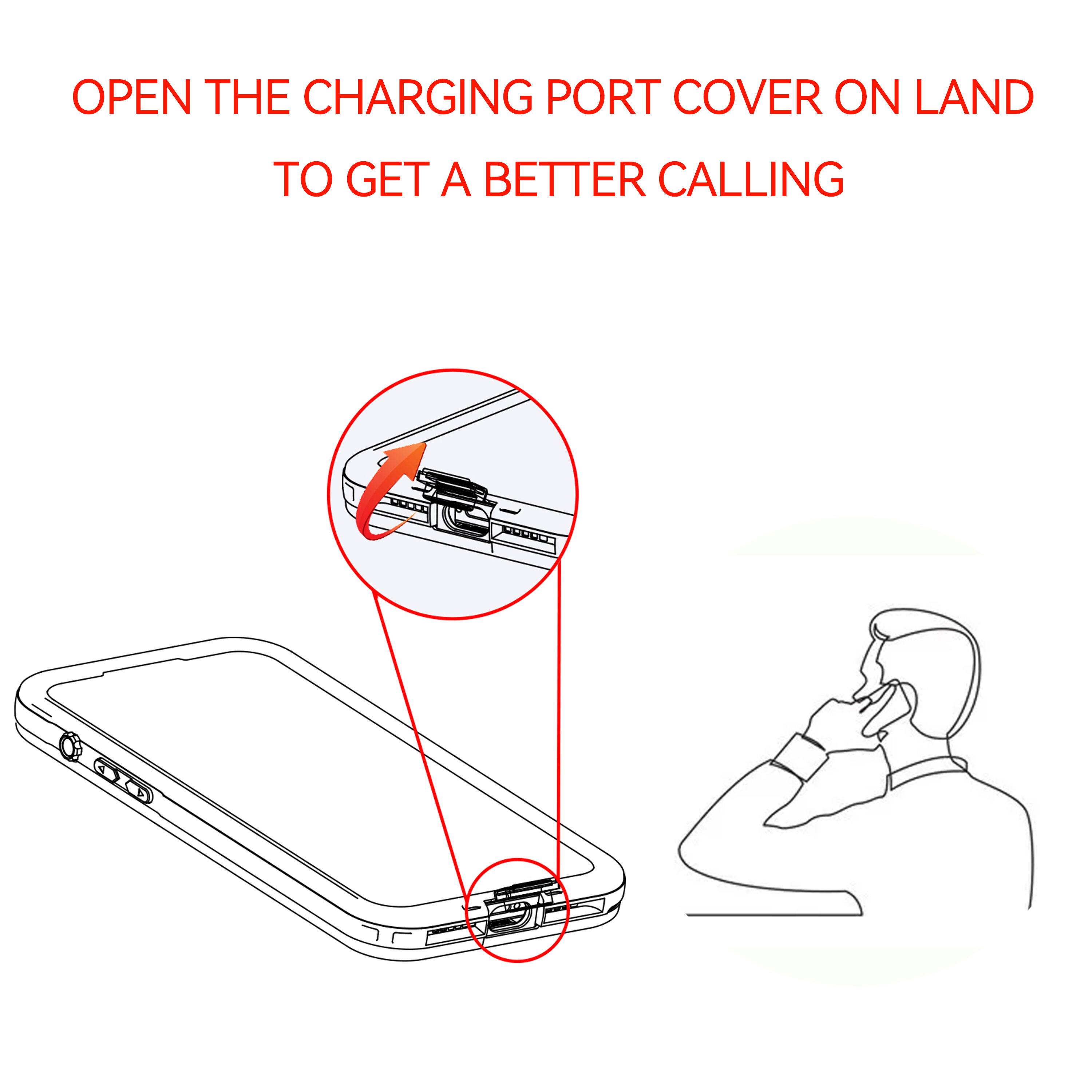 OPEN THE CHARGING PORT COVER ON LAND  
TO GET A BETTER CALLING