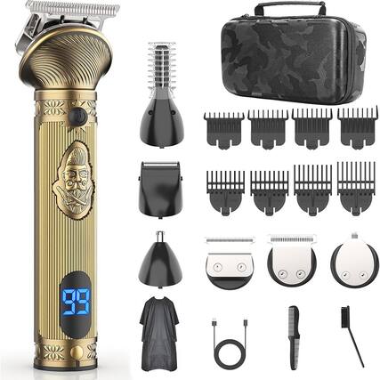 Front. RTMB - Travel Electric Shavers with Case, Cordless Hair Clipper - Gold.