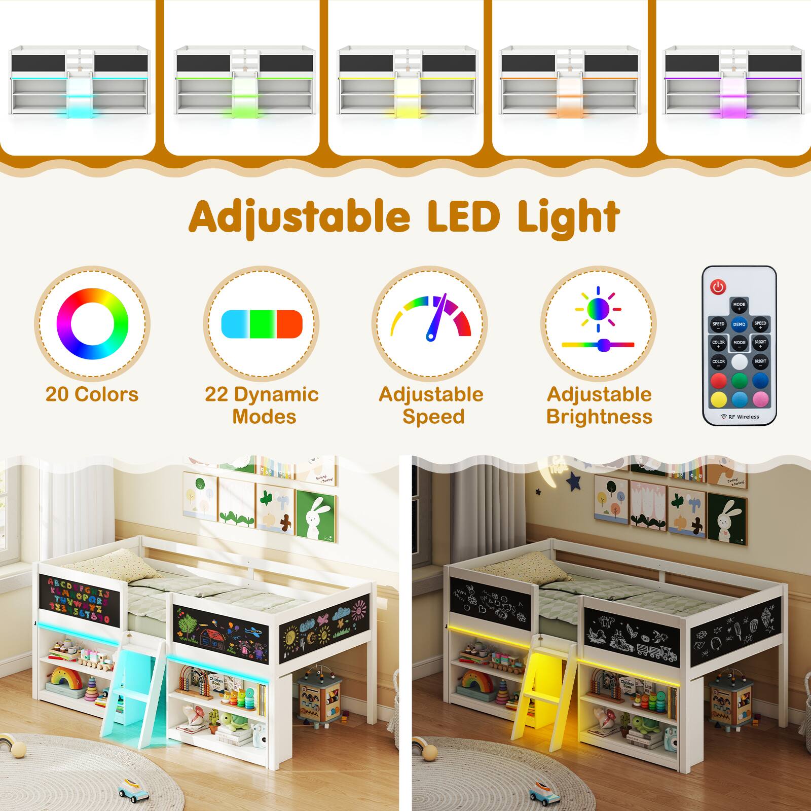 Adjustable LED Light - - - -  - 20 Colors 22 Dynamic Modes Adjustable Speed Brightness