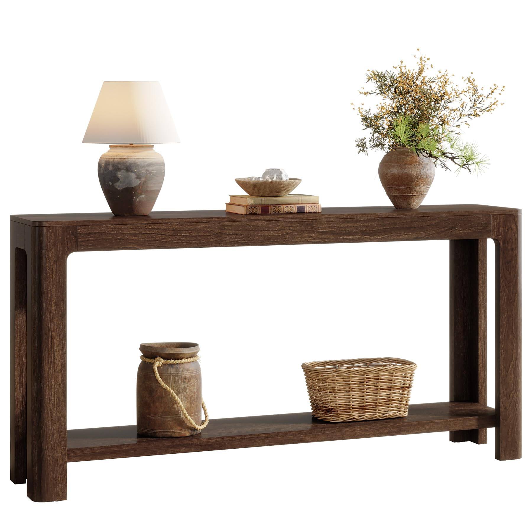 Alt View 5. Tribesigns - 63-Inch Console Table, Farmhouse Entryway Table with Storage, Narrow Sofa Table Behind Couch for Living Room, Hallway, F - Dark Brown.