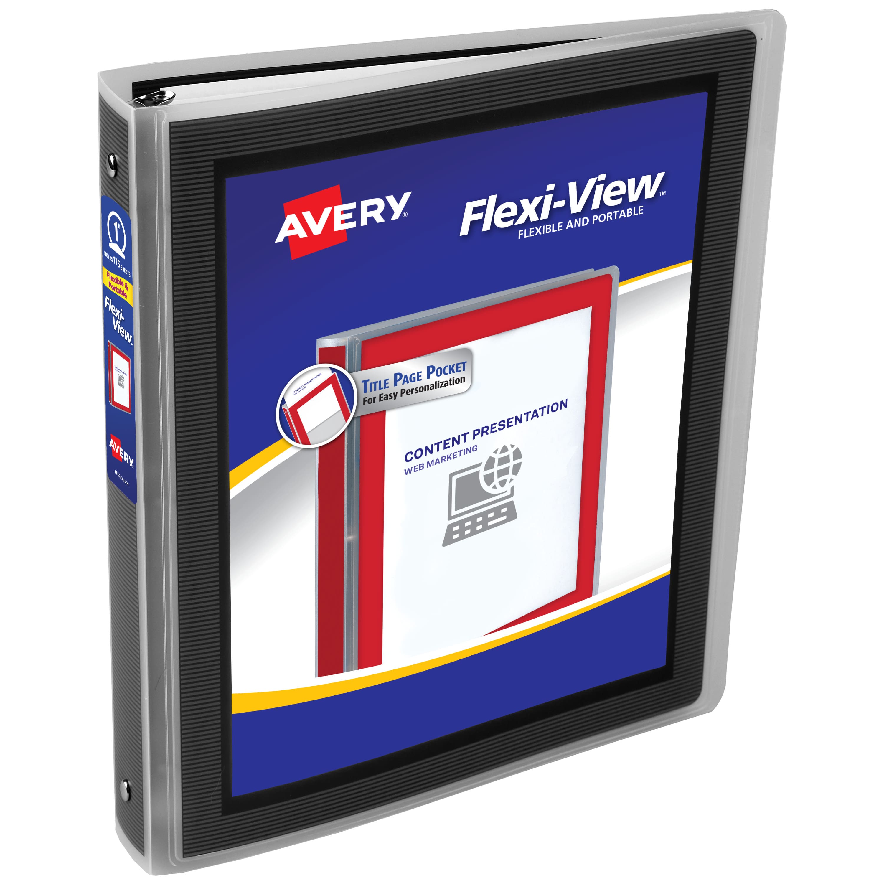 Avery - Flexi-View 3 Ring Binder, 1 Inch Binder (17686) - Black