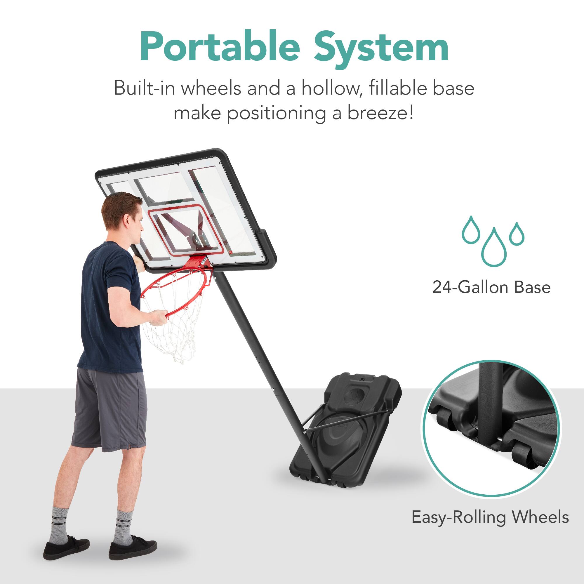 Portable System

Built-in wheels and a hollow, fillable base make positioning a breeze!

24-Gallon Base

Easy-Rolling Wheels
