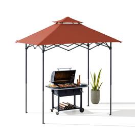 SUNJOY - 8ft. x 5ft. Double Roof Pop up Grill Gazebo with Portable Bag and Removable Remote Control Light - Red