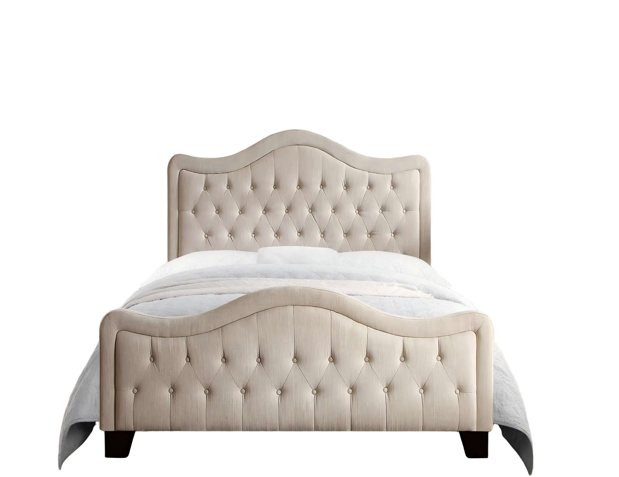 Boyel Living - Curved Tufted Upholstered Bed with Solid Wood Frame and Optional High Footboard - Beige