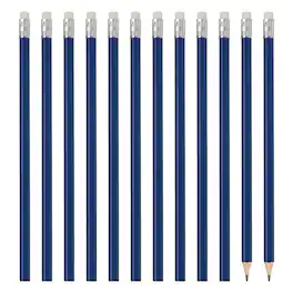 Unique Bargains - Hexagonal Wooden Pencils Bulk, 12pcs HB Graphite Pencils w/ Eraser for Office, Eng, Writing, Art, Drawing - Blue