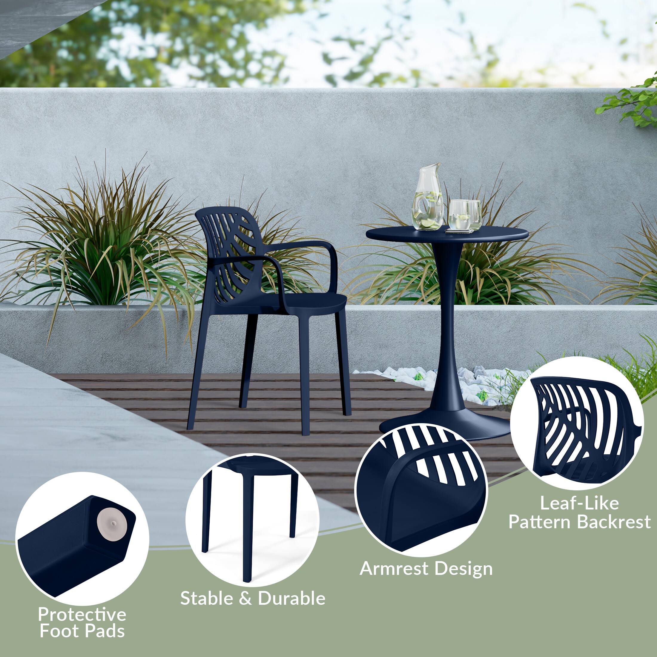 Leaf-Like Pattern Backrest  
Protective Foot Pads  
Armrest Design  
Stable & Durable