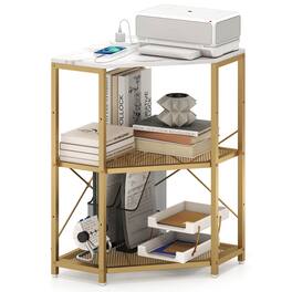 Costway - Corner Printer Stand with Charging Station Adjustable Metal Mesh Shelf - White